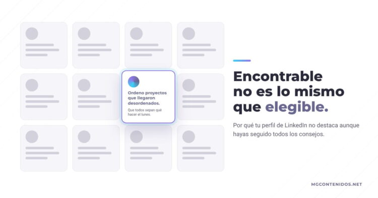Cuadrícula de perfiles de LinkedIn genéricos en gris con un único perfil destacado en color
